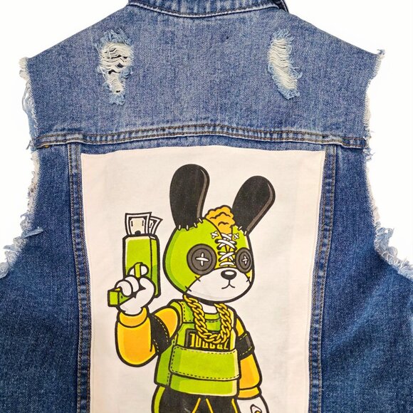 One-Of-A-Kind Custom Forever 21 Distressed Denim Vest Sz S - Picture 2 of 16